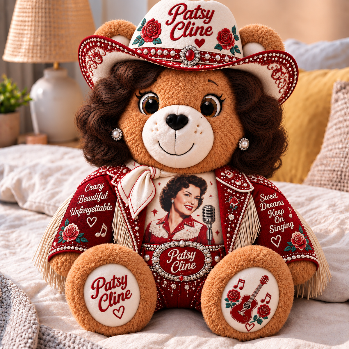 Patsy Cline Custom Shaped Bear Pillow – Unique Gift for Patsy Cline Fans & Vintage Country Music Lovers