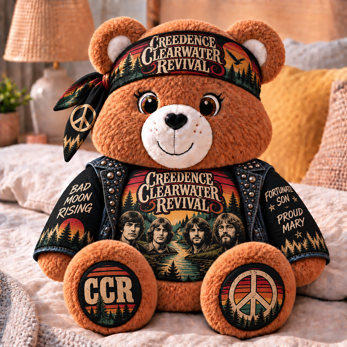 Creedence Clearwater Revival Custom Shaped Bear Pillow – Unique Gift for Classic Music Lovers