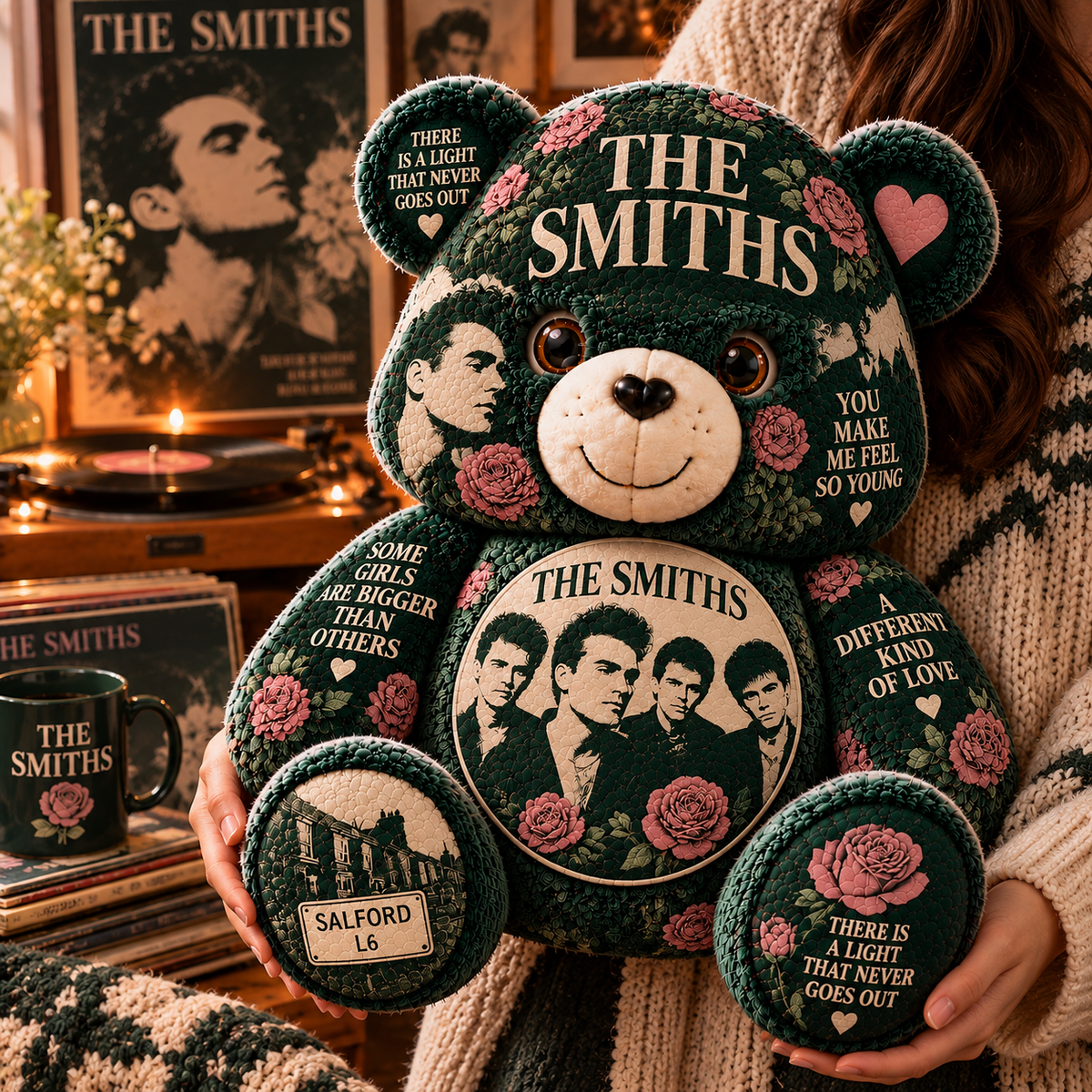 The Smiths Bear Custom Shaped Pillow – Unique Music Gift for The Smiths Fans & Indie Rock Lovers