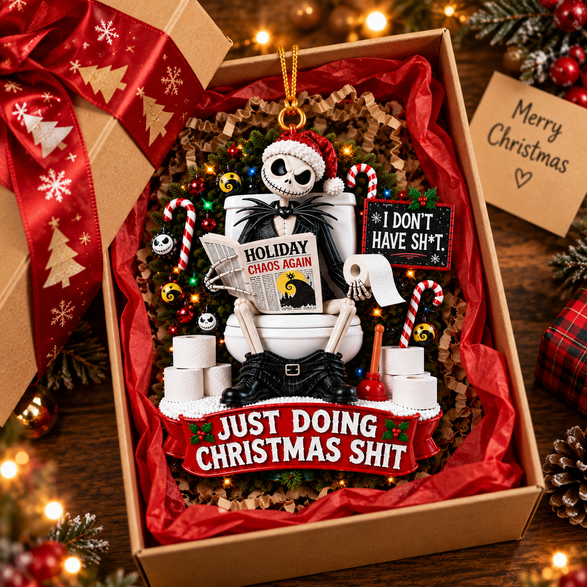 Holiday Chaos Skeleton Funny Christmas Ornament