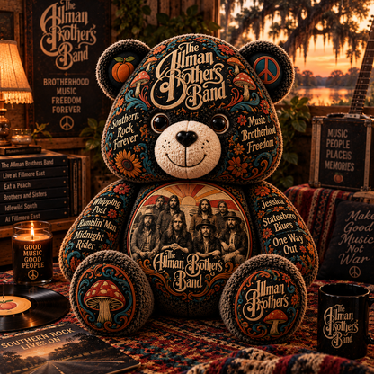 The Allman Brothers Band Southern Rock Bear Custom Shaped Pillow – Music Fan Gift, Classic Rock Collectible