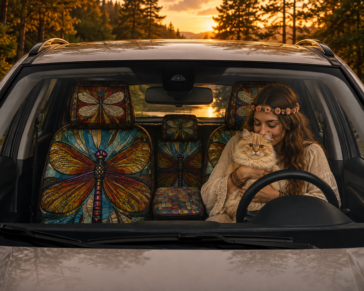Colorful Dragonfly Car Seat Covers - Nature Lover Gift