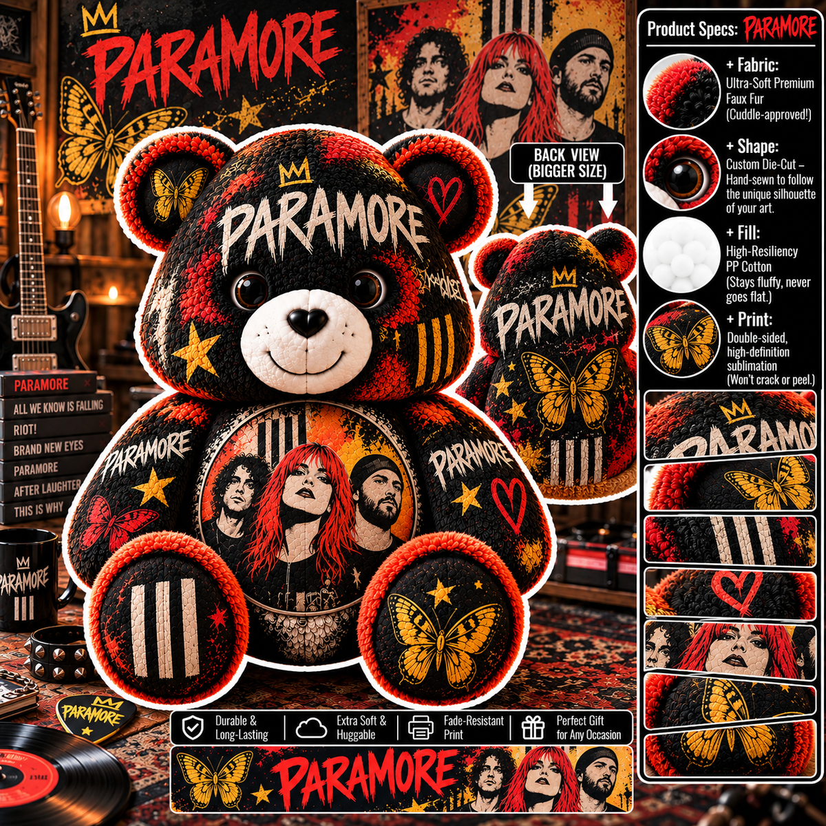 Paramore Custom Shaped Bear Pillow – Unique Gift for Classic Music Lovers