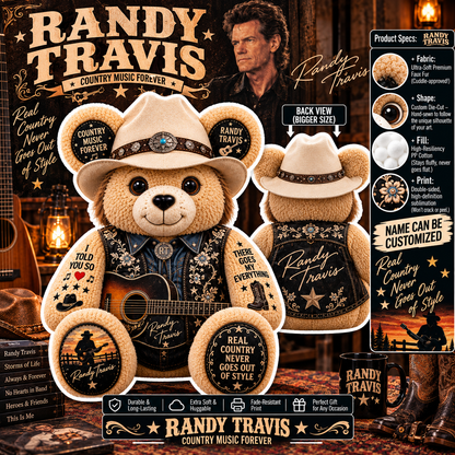 Randy Travis Custom Shaped Bear Pillow – Unique Gift for Classic Music Lovers