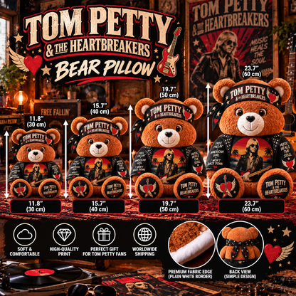Tom Petty & The Heartbreakers Custom Shaped Bear Pillow – Unique Gift for Classic Music Lovers