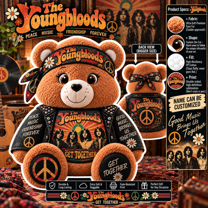 The Youngbloods Custom Shaped Bear Pillow – Unique Gift for Classic Music Lovers