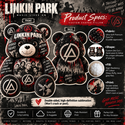 Linkin Park Bear Custom Shaped Pillow – Alternative Rock Music Fan Gift, Nu Metal Collectible