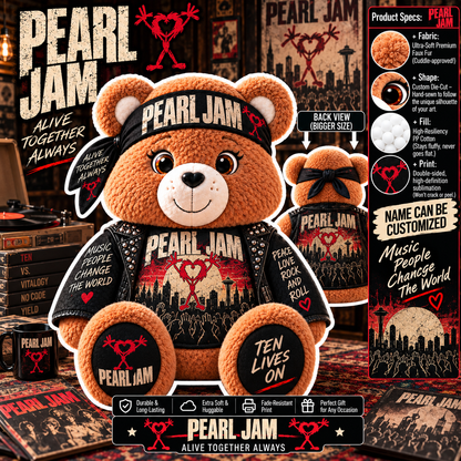 Pearl Jam Custom Shaped Bear Pillow – Unique Gift for Pearl Jam Fans & Classic Grunge Rock Lovers