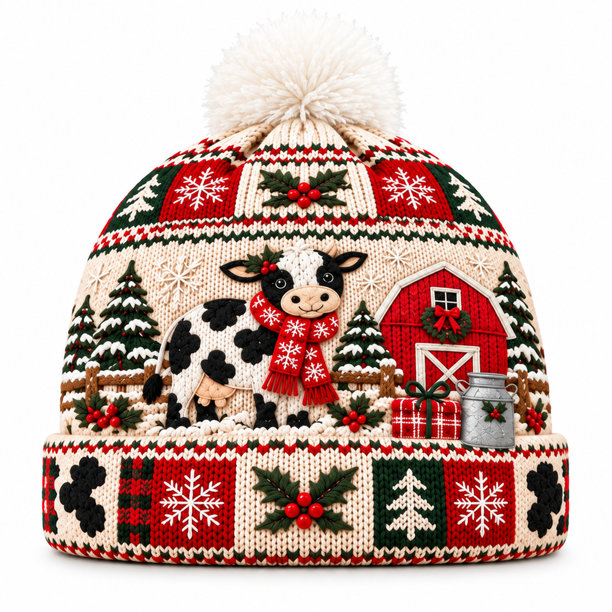 Farmhouse Christmas Cow Beanie Hat