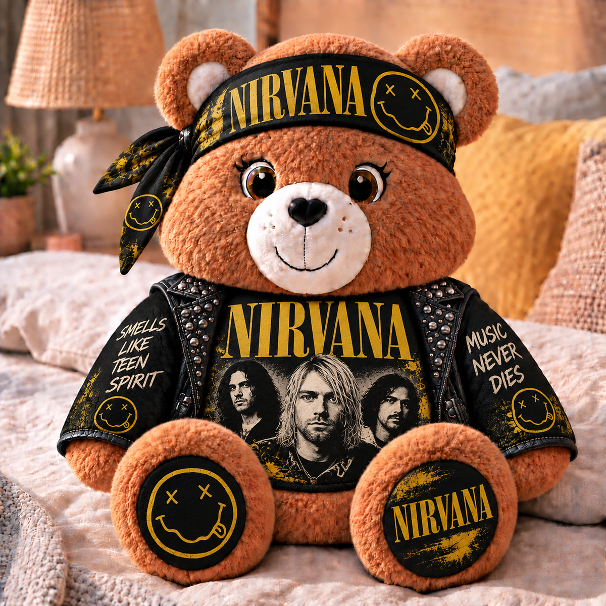 Nirvana Custom Shaped Bear Pillow – Unique Gift for Classic Music Lovers
