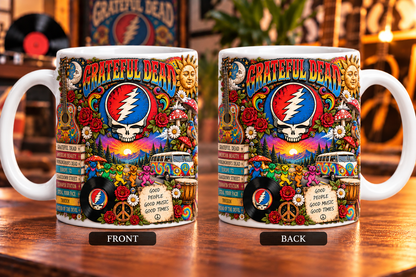 Grateful Dead Edge-to-Edge White Mug – Psychedelic Rock Inspired Gift Featuring Steal Your Face