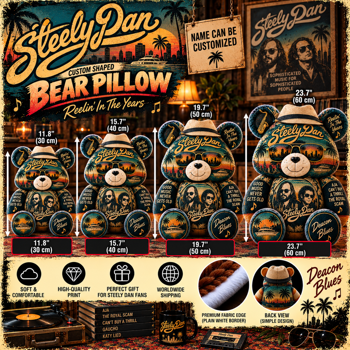 Steely Dan Custom Shaped Bear Pillow – Unique Gift for Classic Music Lovers