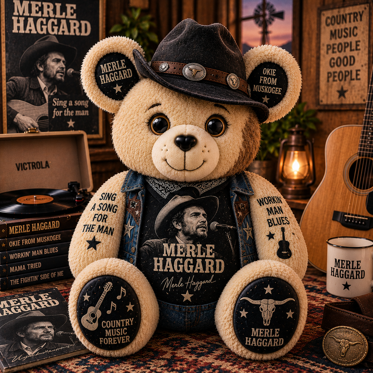 Merle Haggard Custom Shaped Bear Pillow – Unique Gift for Classic Music Lovers