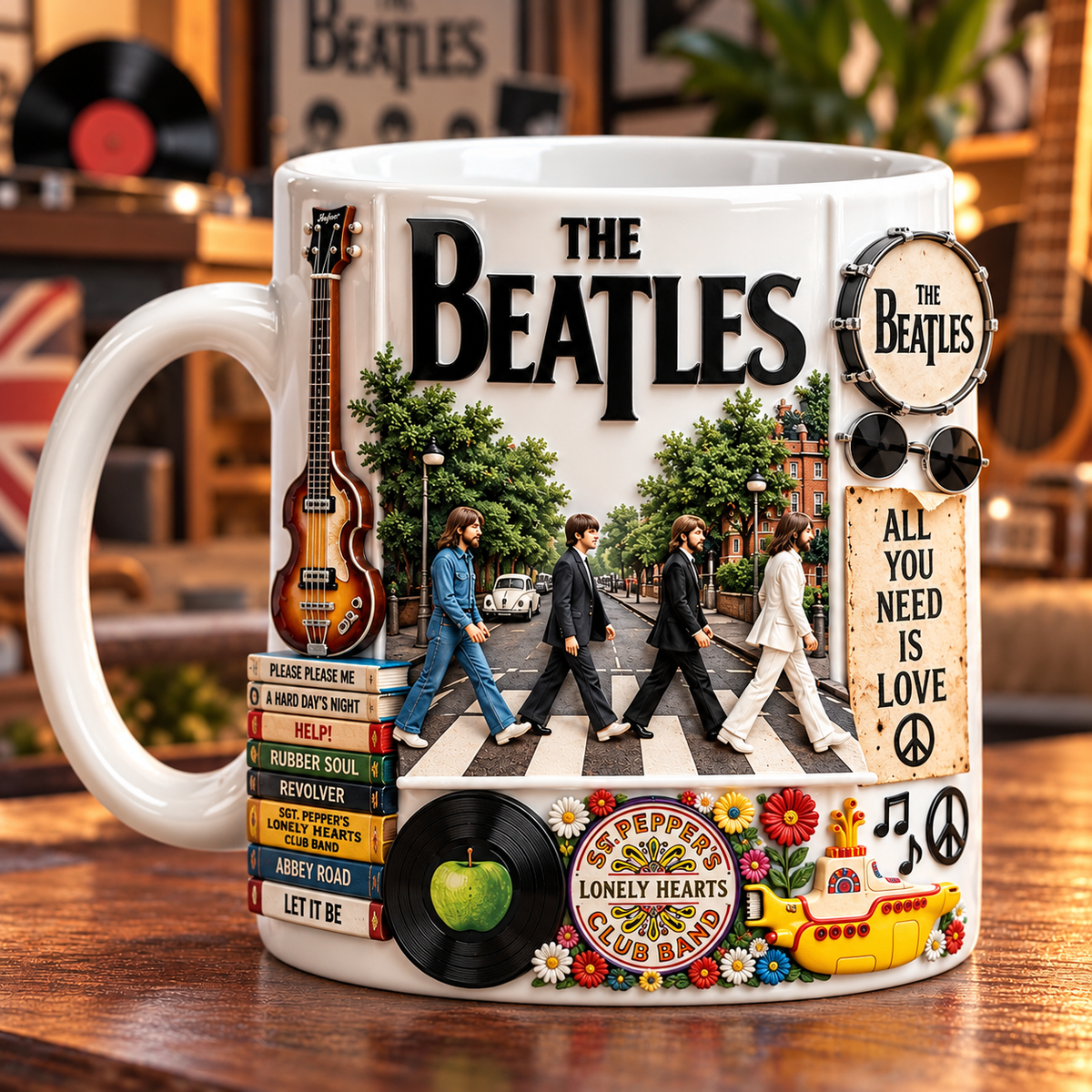 The Beatles Edge-to-Edge White Mug – Classic Rock Inspired Gift Featuring Abbey Road