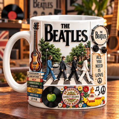 The Beatles Edge-to-Edge White Mug – Classic Rock Inspired Gift Featuring Abbey Road