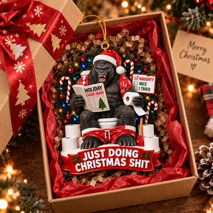 Christmas Chaos Gorilla Funny Ornament