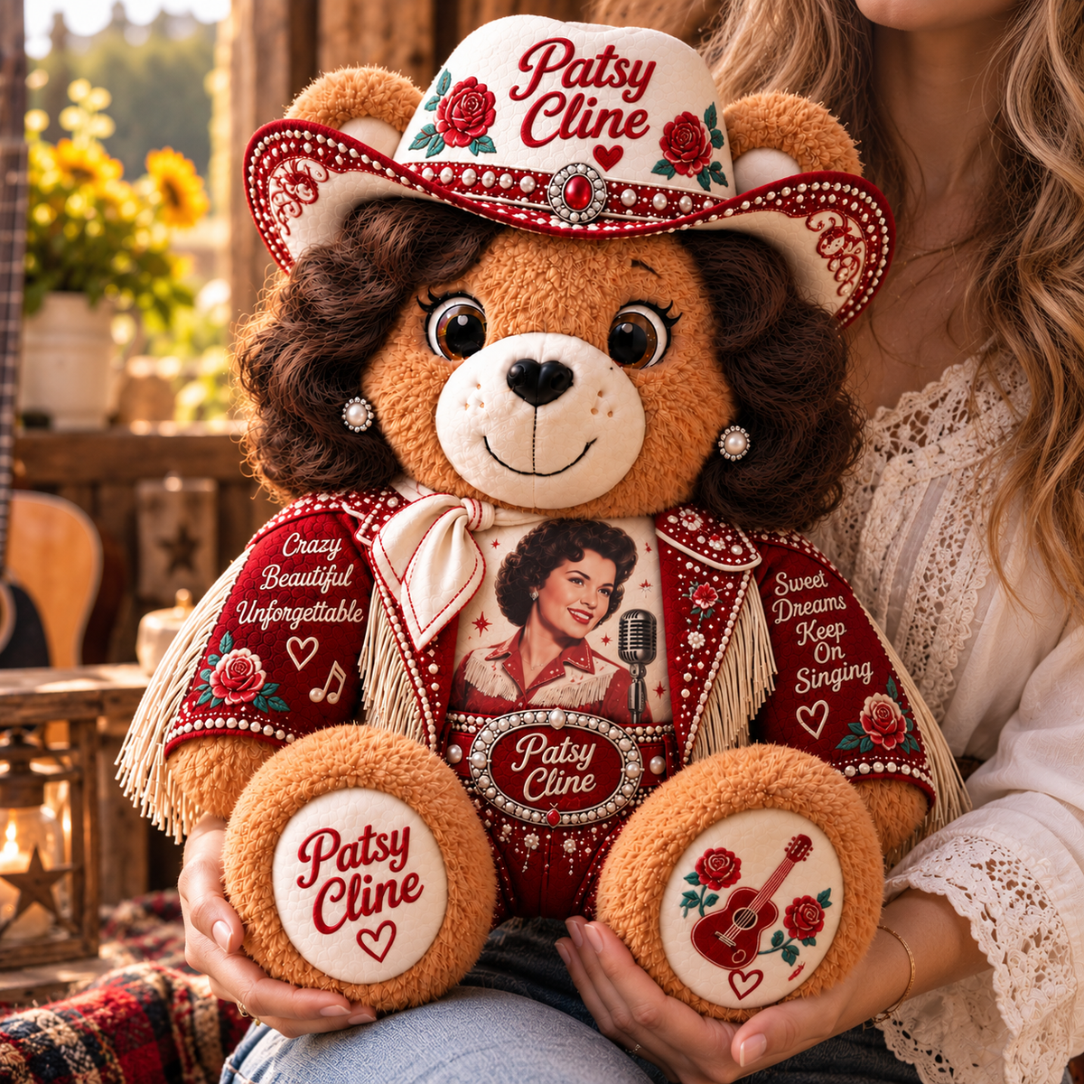 Patsy Cline Custom Shaped Bear Pillow – Unique Gift for Patsy Cline Fans & Vintage Country Music Lovers