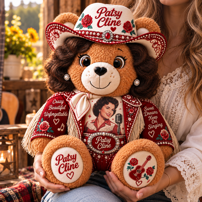 Patsy Cline Custom Shaped Bear Pillow – Unique Gift for Patsy Cline Fans & Vintage Country Music Lovers