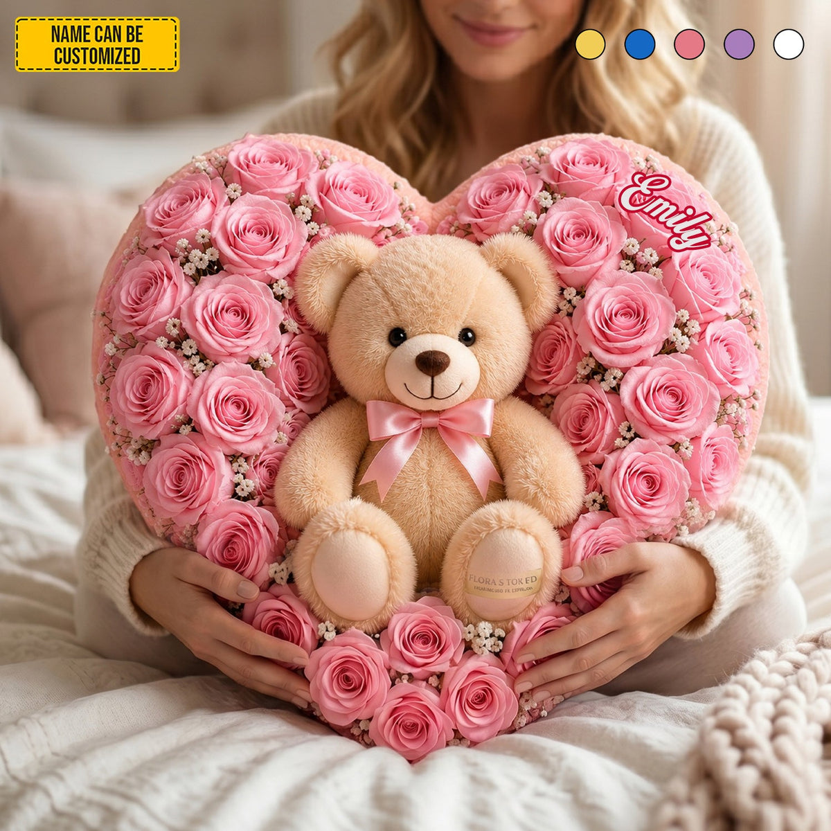 Personalized Bear Rose Heart Custom Shaped Pillow