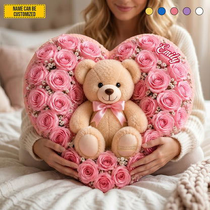 Personalized Bear Rose Heart Custom Shaped Pillow