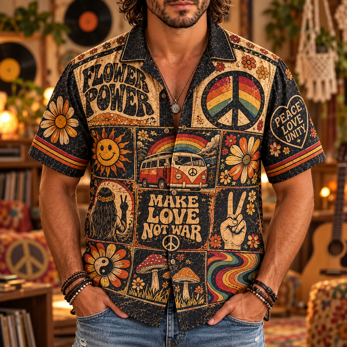 Vintage Hippie Hawaiian Shirt – Gift for Hippie and Music Lovers