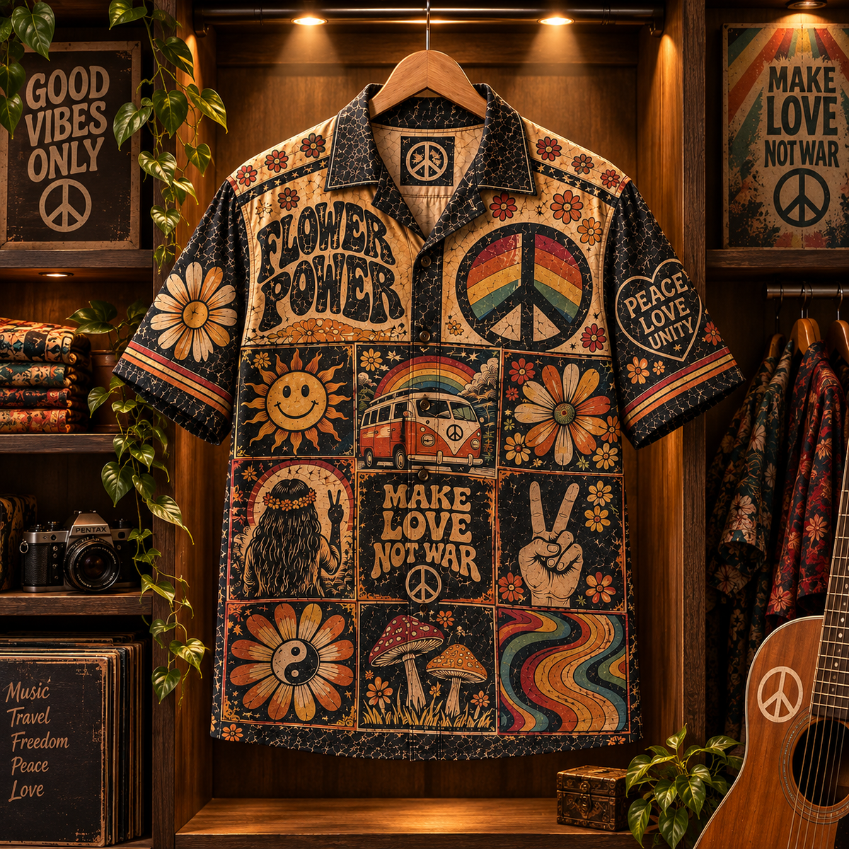 Vintage Hippie Hawaiian Shirt – Gift for Hippie and Music Lovers