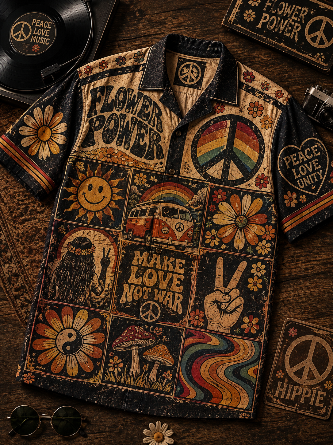 Vintage Hippie Hawaiian Shirt – Gift for Hippie and Music Lovers
