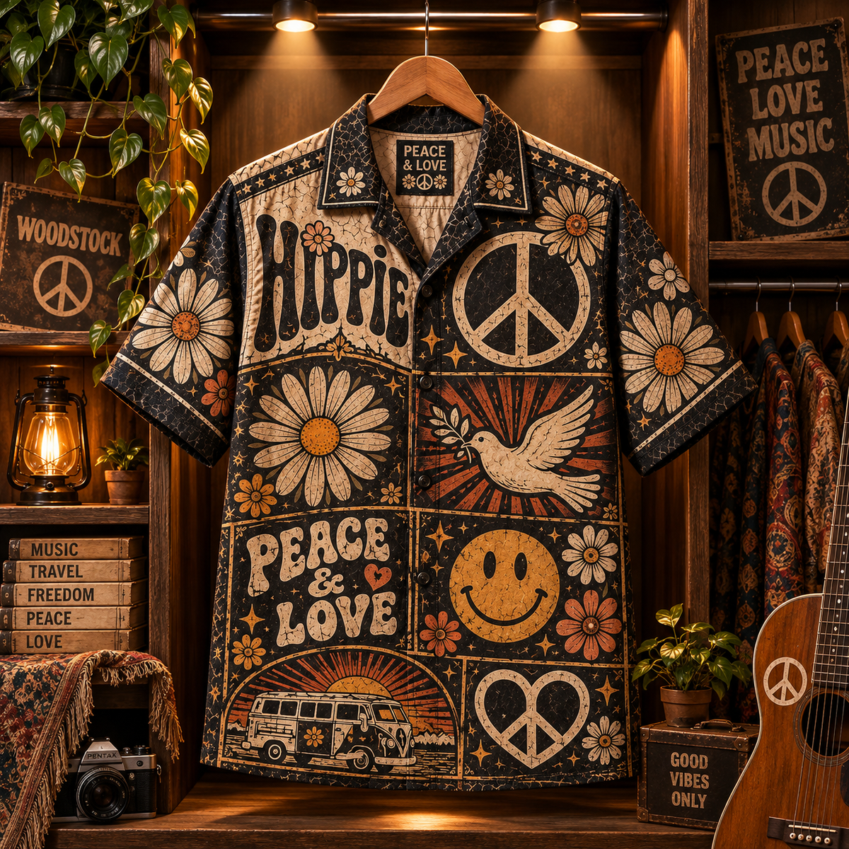 Vintage Hippie Hawaiian Shirt – Gift for Hippie and Music Lovers 2