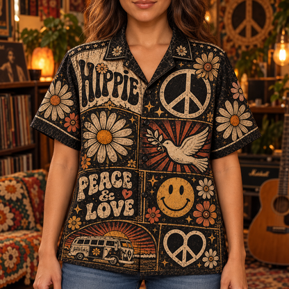Vintage Hippie Hawaiian Shirt – Gift for Hippie and Music Lovers 2