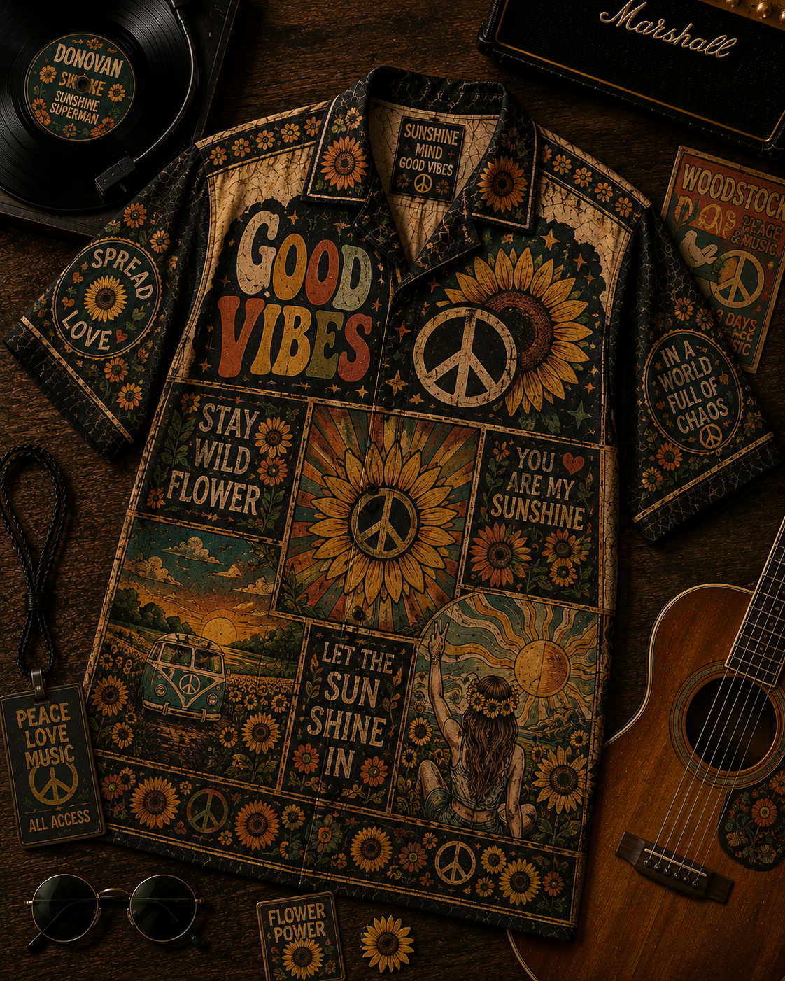 Vintage Hippie Hawaiian Shirt – Gift for Hippie and Music Lovers 3