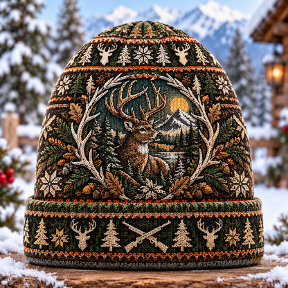 Rustic Deer Beanie Hat - Nature Lover Holiday Present