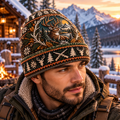 Rustic Deer Beanie Hat - Nature Lover Holiday Present