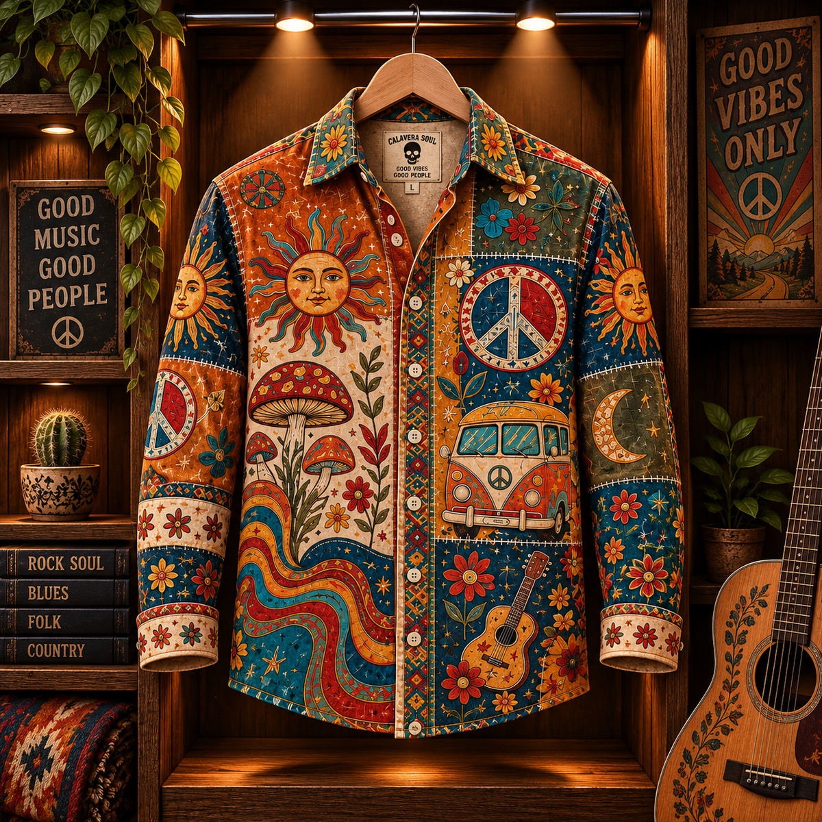 Hippie Patchwork Shirt – Colorful Boho Flower Power Shirt Version 2