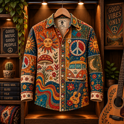 Hippie Patchwork Shirt – Colorful Boho Flower Power Shirt Version 2