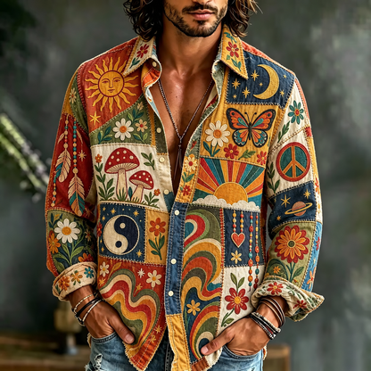 Hippie Patchwork Shirt – Colorful Boho Flower Power Shirt