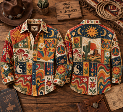 Hippie Patchwork Shirt – Colorful Boho Flower Power Shirt