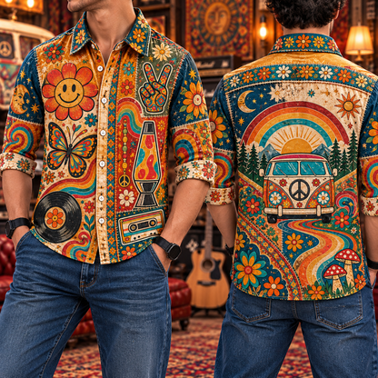 Hippie Patchwork Shirt – Colorful Boho Flower Power Shirt Version 3