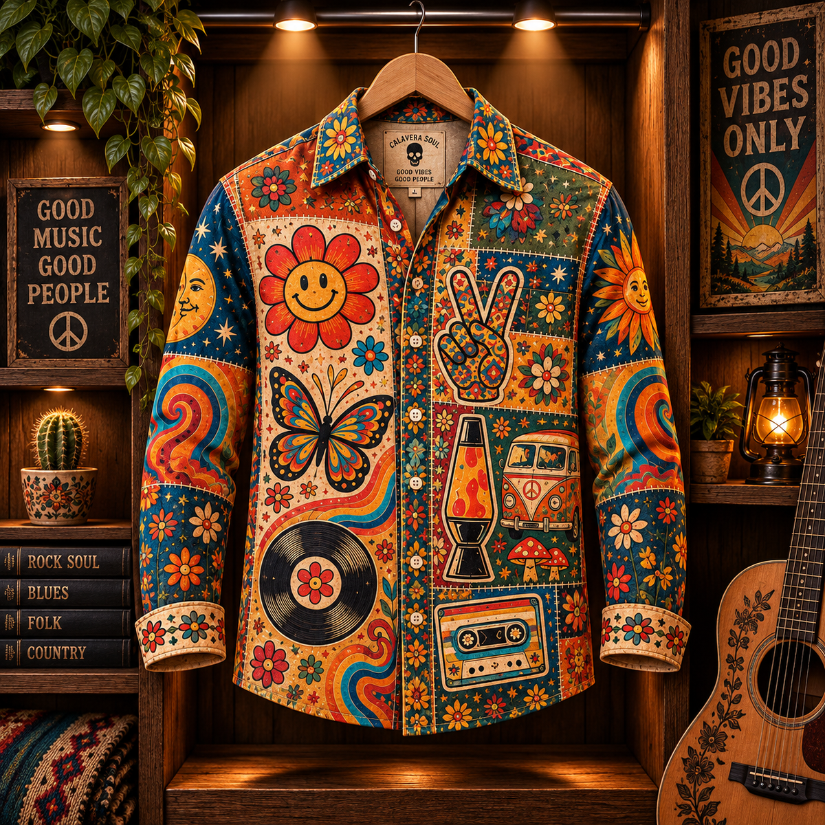 Hippie Patchwork Shirt – Colorful Boho Flower Power Shirt Version 3