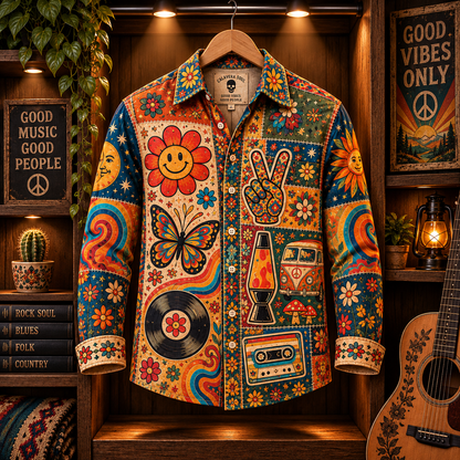 Hippie Patchwork Shirt – Colorful Boho Flower Power Shirt Version 3
