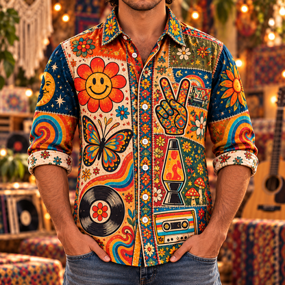 Hippie Patchwork Shirt – Colorful Boho Flower Power Shirt Version 3