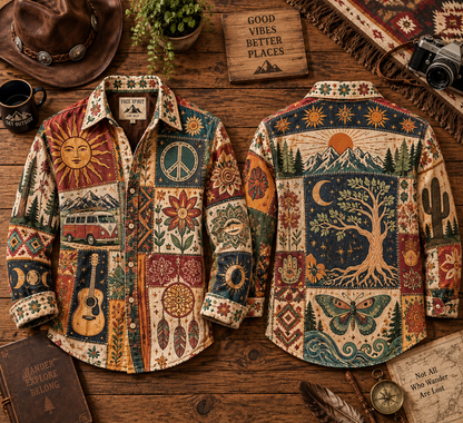 Hippie Patchwork Shirt – Colorful Boho Flower Power Shirt Version 4