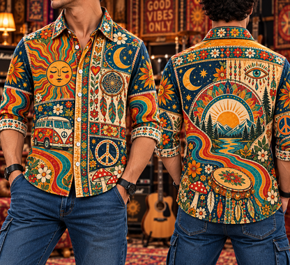 Hippie Patchwork Shirt – Colorful Boho Flower Power Shirt Version 5