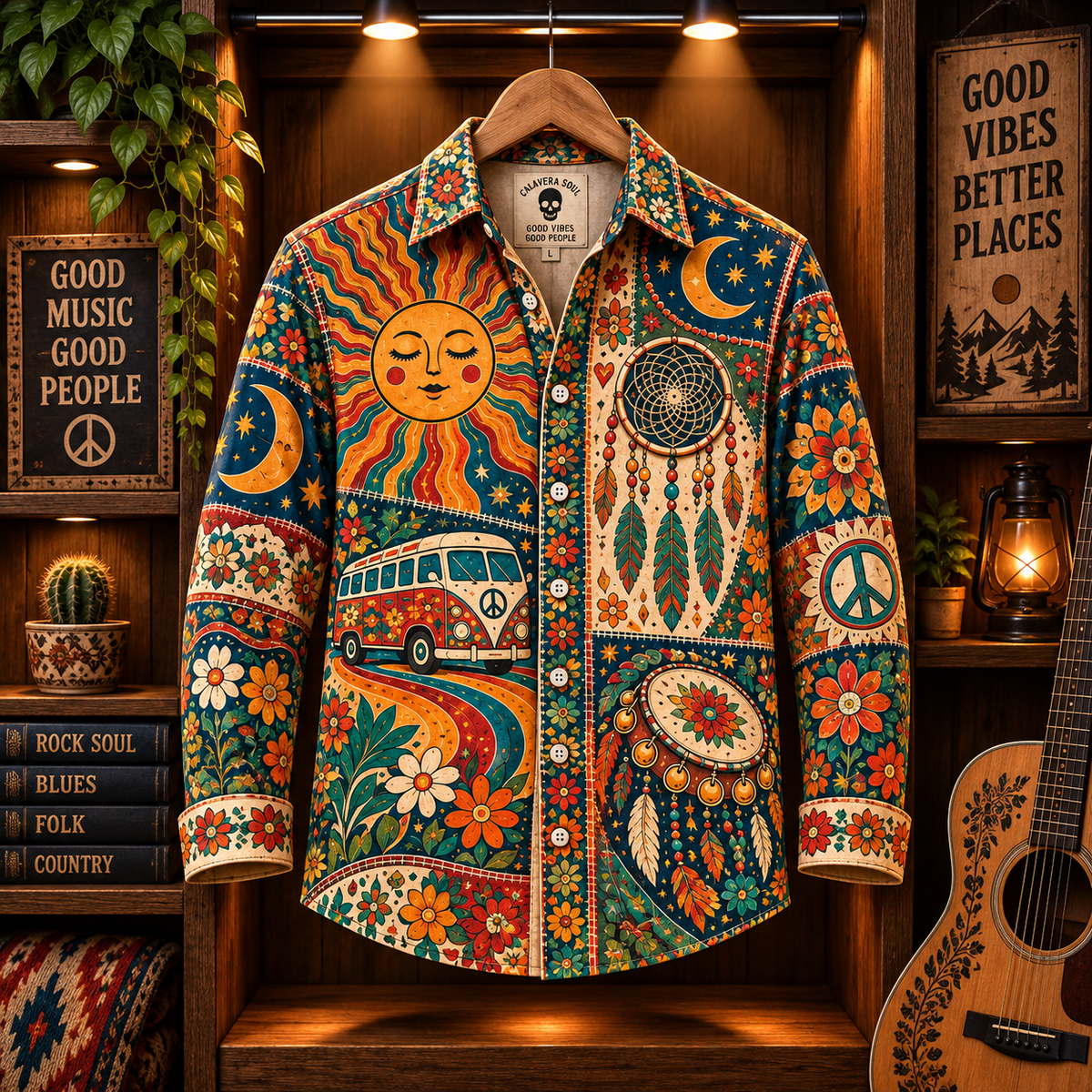 Hippie Patchwork Shirt – Colorful Boho Flower Power Shirt Version 5