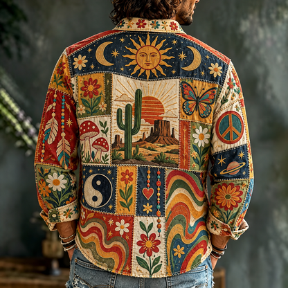 Hippie Patchwork Shirt – Colorful Boho Flower Power Shirt