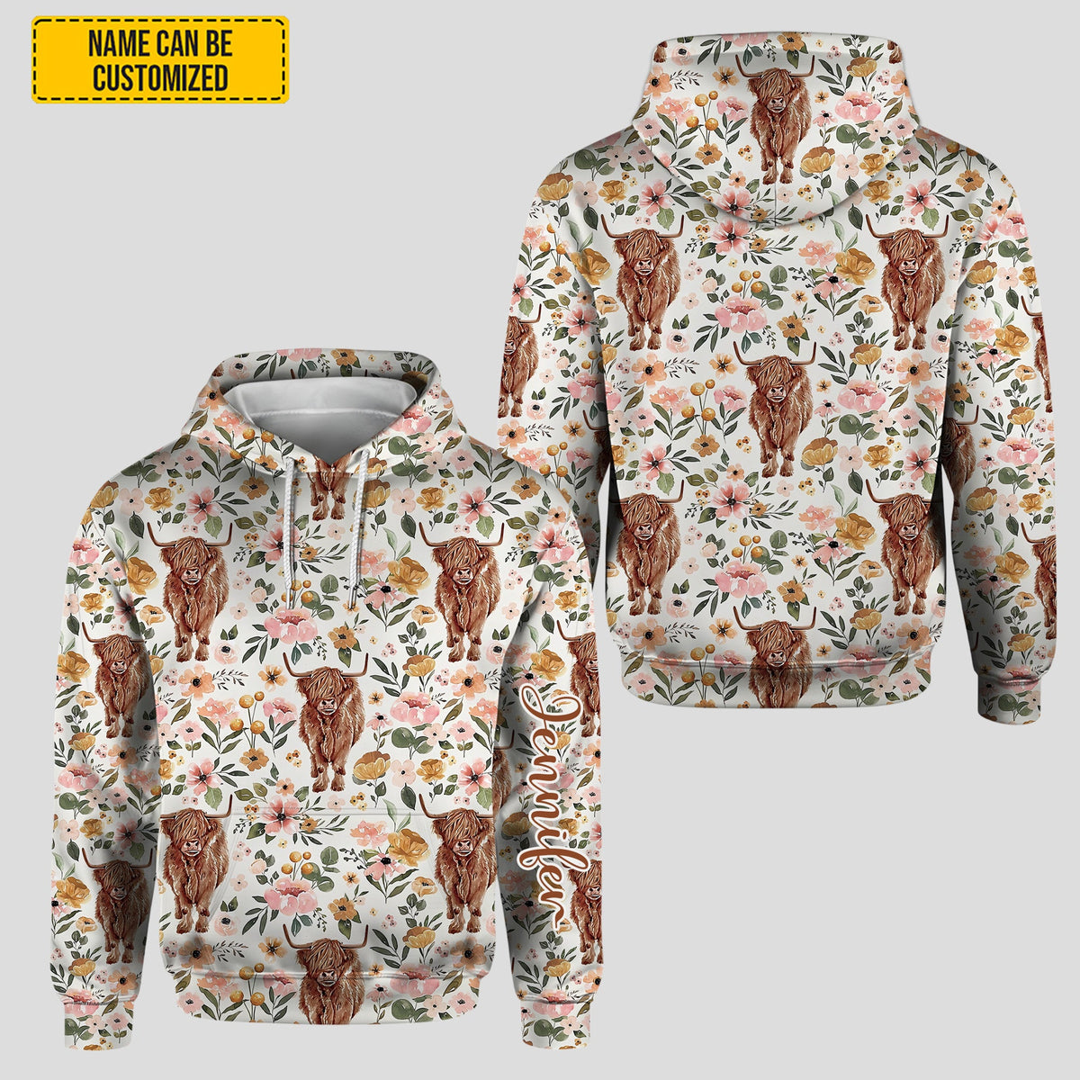 Highland Cow Flower - Personalized Highland Cow Hoodie and Leggings