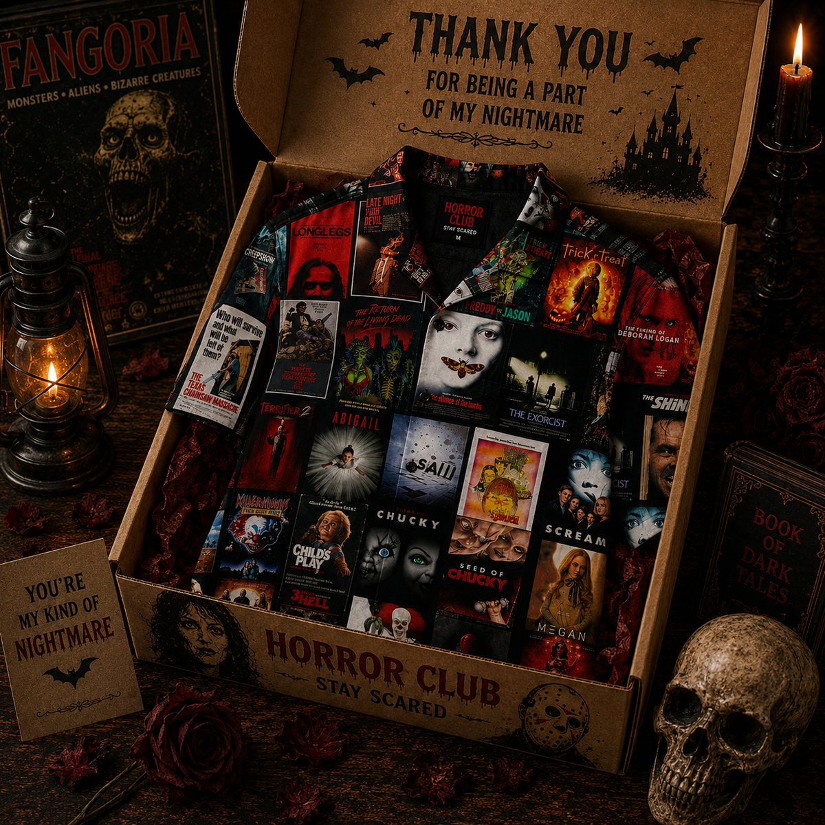Horror Movie Legends Collage Hawaiian Shirt – Classic Scary Movie Gift for Horror Fans Version 2