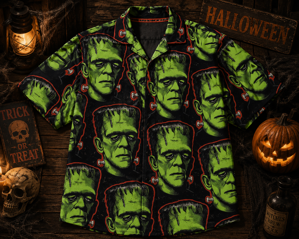 Frankenstein Monster Faces Halloween Hawaiian Shirt