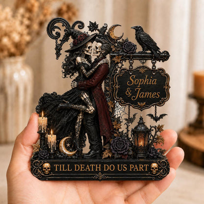 Personalized Skeleton Couple Wooden Standee, Witch and Wizard Kissing Sign, Till Death Do Us Part Decor, Gothic Wedding Gift