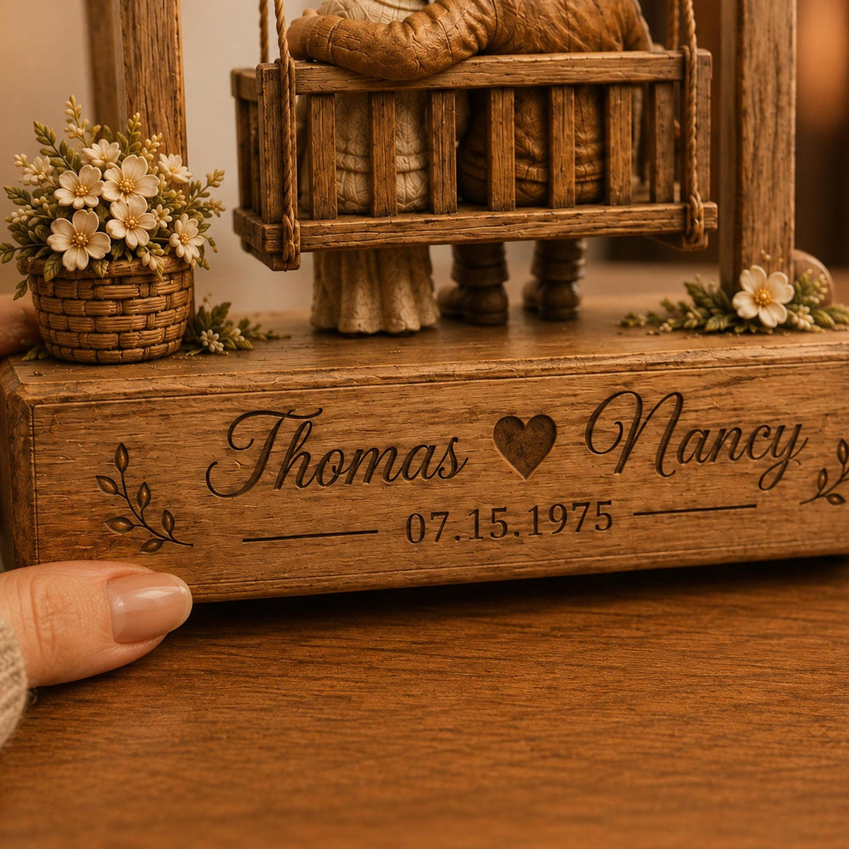 Personalized 50th Anniversary Wooden Block Sign – Custom Swing Elderly Couple Figurine Desk Ornament for Grandparents & Parents
