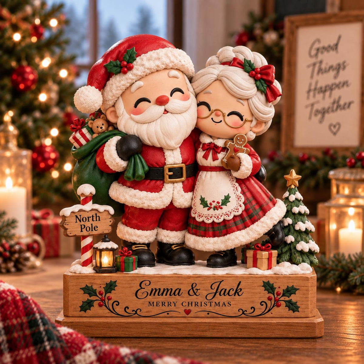 Personalized Christmas Couple Decor, Custom Couple Name Holiday Block, Christmas Couple Gift